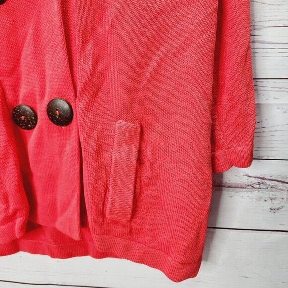 J'Envie Womens Notched Collar 3/4 Sleeve Double Breasted Sweater Red Size Medium - Picture 2 of 9